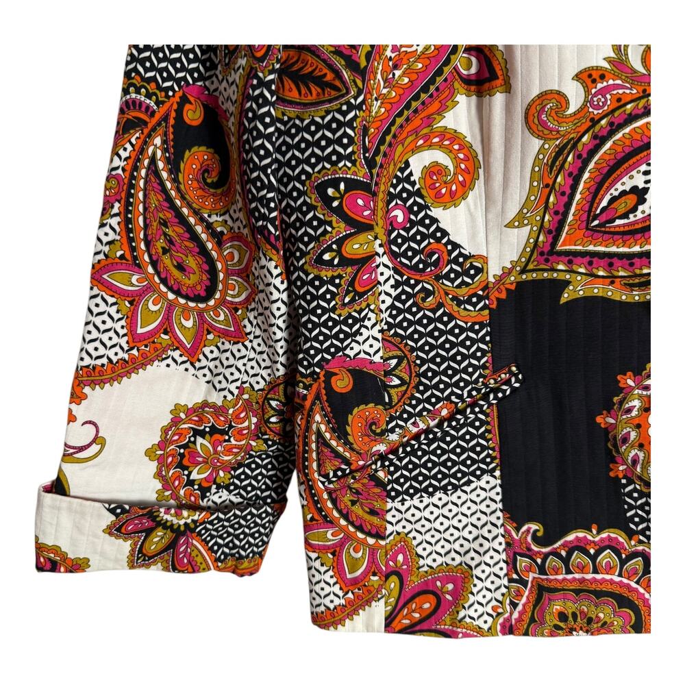 Chico’s Black White Orange Paisley Print Button Front Blazer Jacket Size 12 - Picture 3 of 8